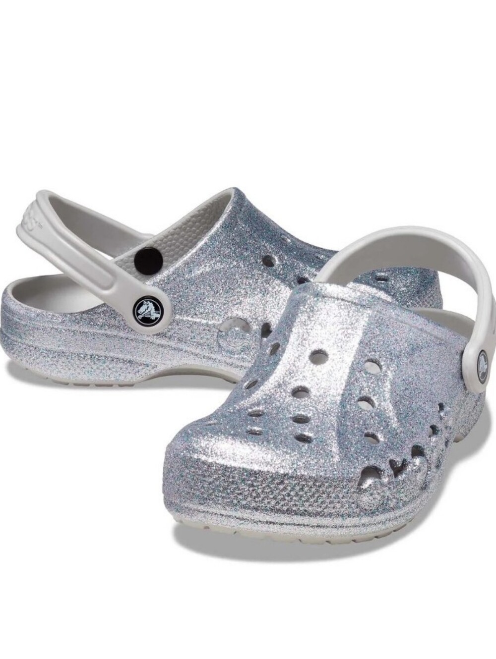 NWT Crocs Silver Glitter Baya Clogs W/10